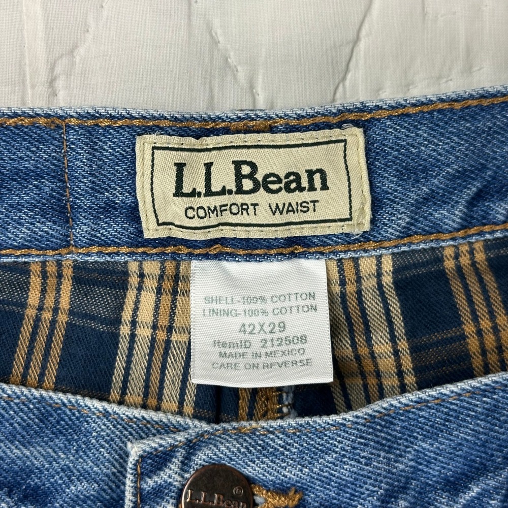 LL Bean Flannel Lined Jeans Mens Comfort Waist 42x29‎ Blue Relaxed Straight Y2K - Picture 2 of 13